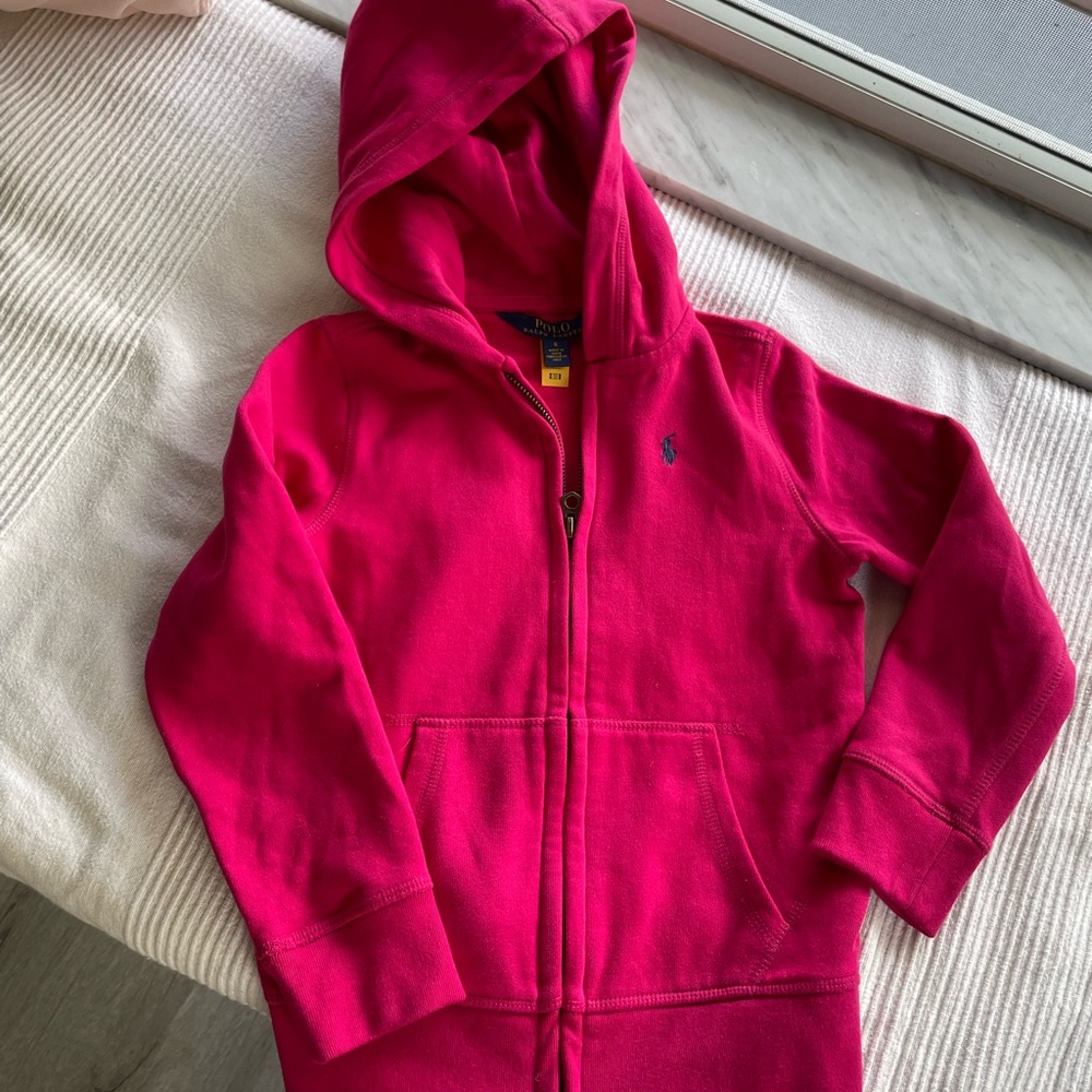 Ralph Lauren Pink Hooded Zip-Up Sweatshirt for Kids